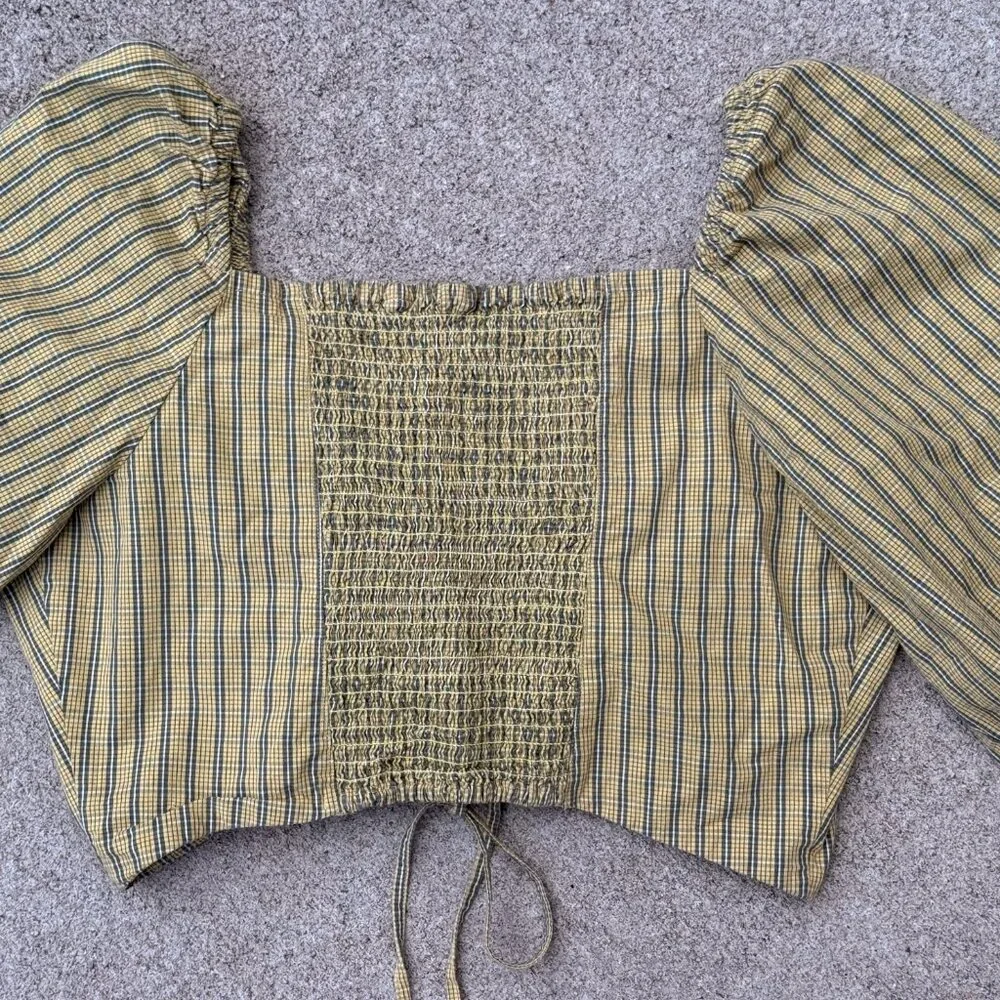 Levi's Devin Plaid Crop Long Sleeve Blouse Top Zelda Plaid Weeping Willow- Large - Picture 4 of 9